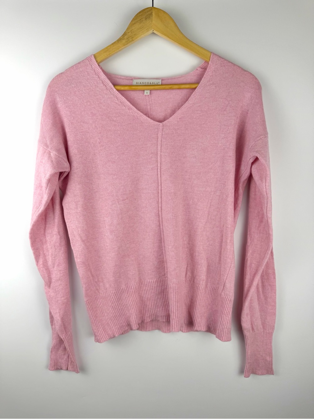 Bianco & Blu Pink V-Neck Sweater Made in Italy Cashmere Wool Silk Women’s Sz M